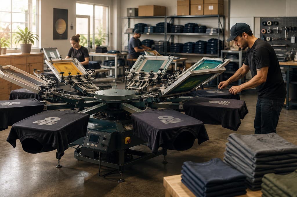 Screen printing production in progress